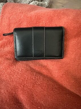 Coach Black Leather Wallet with Contrast Stitching